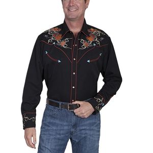 Scully Men's Boots, Hats, & Guitars Embroidered Western Shirt (P-842) - Black