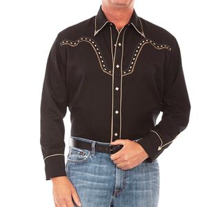 Scully Men's Embroidered Diamonds Long Sleeve Western Shirt (P-898) - Black