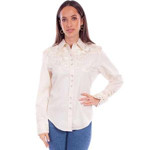 Scully Women's Long Sleeve Floral Embroidery Western Shirt (PL-654) - Ivory