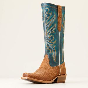 Ariat Women's Futurity Starlight StretchFit Western Boot - Tan Suede Bullhide Print