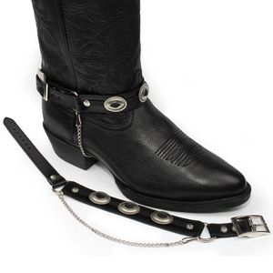 Austin Accent Leather Boot Bracelet with Oval Conchos - Black