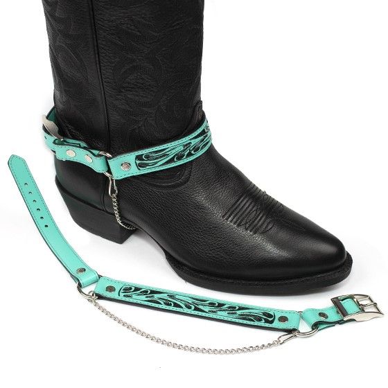 Austin-Accent-Carved-Leather-Boot-Bracelet---TurquoiseBlack