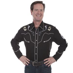 Scully Men's Embroidered Western Shirt (P-864) - Black