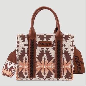 Wrangler Southwest Print Small Canvas Tote/ Crossbody - Light Coffee