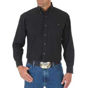 Wrangler Men's George Strait Solid Long Sleeve Shirt - Black