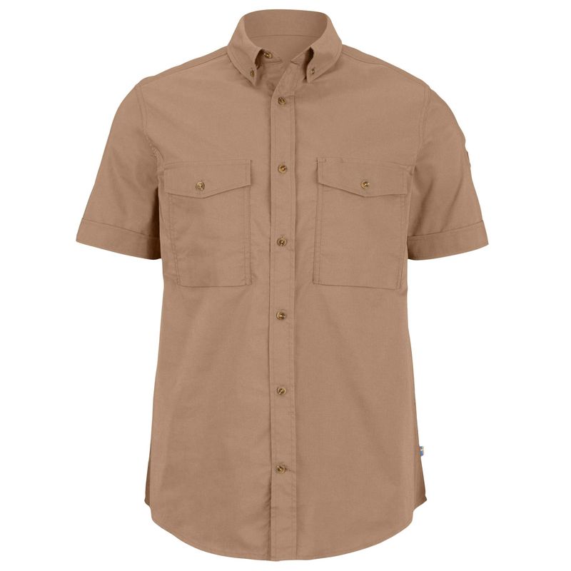 Fjallraven-Men-s-Ovik-Air-Stretch-Short-Sleeve-Shirt---Suede-Brown
