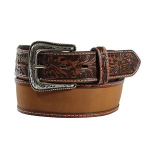 Ariat Men's 1-7/8" - 1-1/2" Embossed Tabs Tapered Belt - Medium Brown