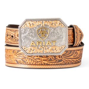 Ariat 1-7/8" - 1-1/2" Floral Embossed Tapered  Belt - Tan