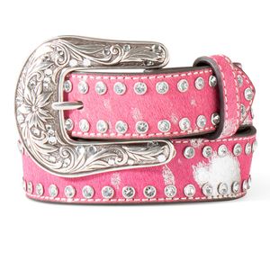 Ariat Girls' 1-1/2" Acid Wash Calf Hair Belt - Hot Pink