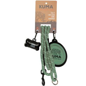 Kuma 3 In 1 Dog Leash, Bowl and Bag Dispenser - Sage