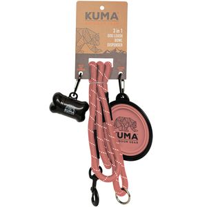 Kuma 3 In 1 Dog Leash, Bowl and Bag Dispenser - Flamingo