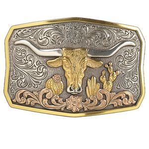 Nocona Rectangle Longhorn Cactus Antique Silver and Antique Gold Buckle