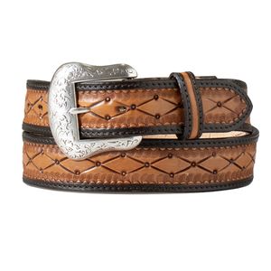 Nocona Men's 1-1/2" Hand Tooled Diamond 2-Tone Belt -  Brown/Tan