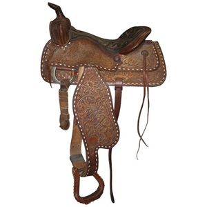 Used Tooled Western Saddle 15" SQH - Brown