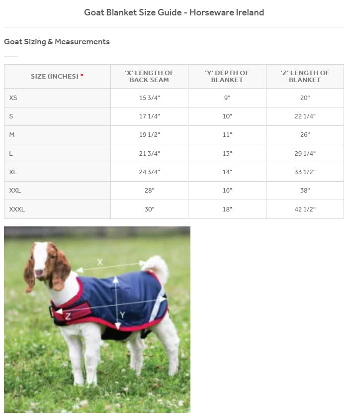 horseware-goat-coat-size-chart