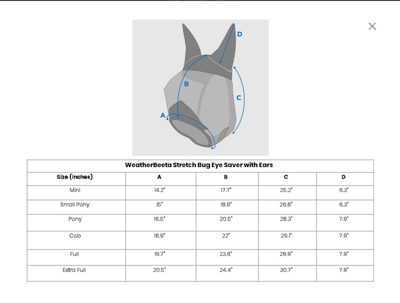 saxon-fly-mask-size-chart