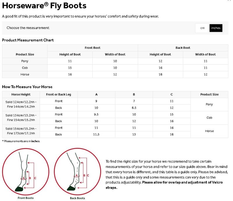 horseware-ireland-fly-boot-size-chart