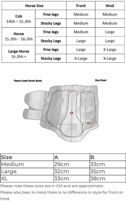 lemieux-fleece-brushing-boots-size-chart