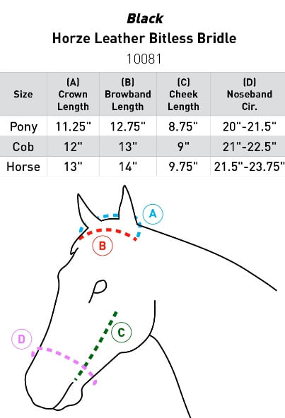 horze-bitless-bridle-size-chart