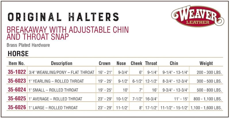 weaver-original-breakaway-adjustable-halter-size-chart