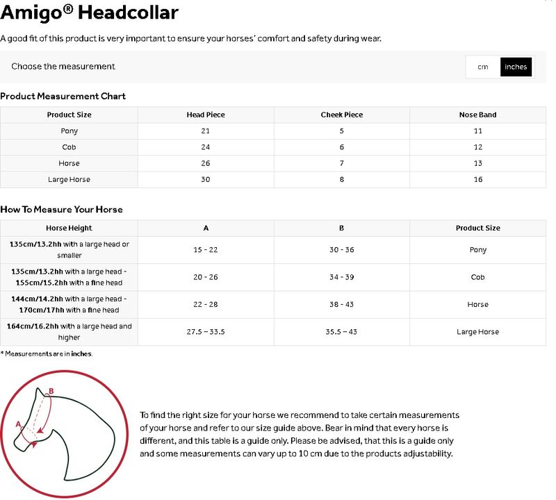 amigo-padded-halter-size-chart