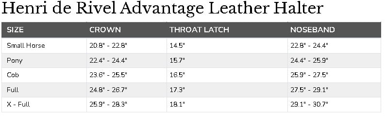 hdr-advantage-leather-halter-size-chart