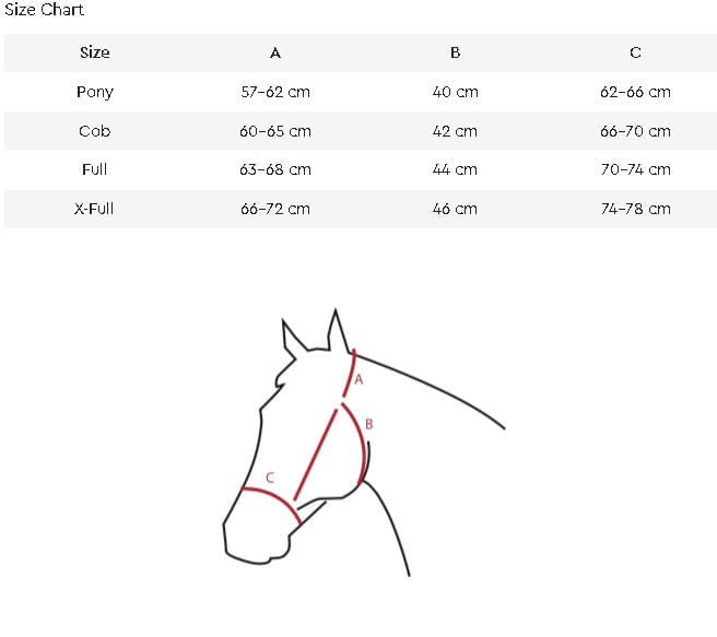 dublin-padded-halter-size-chart