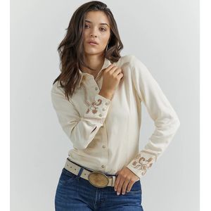 Wrangler Women's Fancy Embroidery Rodeo Snap Shirt - Cream