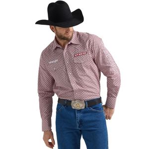 Wrangler Men's PBR Logo Geo Print Western Shirt - Red