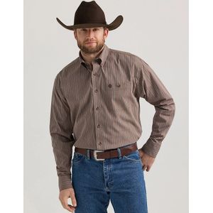 Wrangler® Men's George Strait™ Long Sleeve  Button Down One Pocket Shirt - Brown Cliff  Stripe