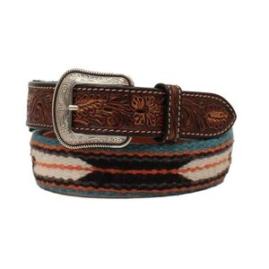 M&F Western Tooled Tabs Wool Belt - Brown