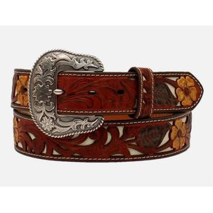 Nocona Flower Embossed Overlay Belt