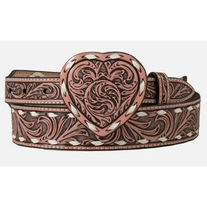 Angel Ranch Heart Buckle Belt - Brown / Pink