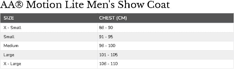 aa-mens-motionlite-show-coat-size-chart