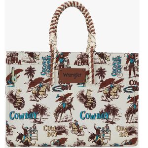 Wrangler Cowboy Dual Sided Print Canvas Wide Tote - Beige