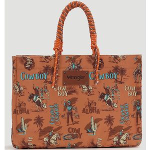 Wrangler Cowboy Dual Sided Print Canvas Wide Tote - Brown