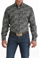 Cinch-Men-s-Plain-Weave-Long-Sleeve-Plaid---Black