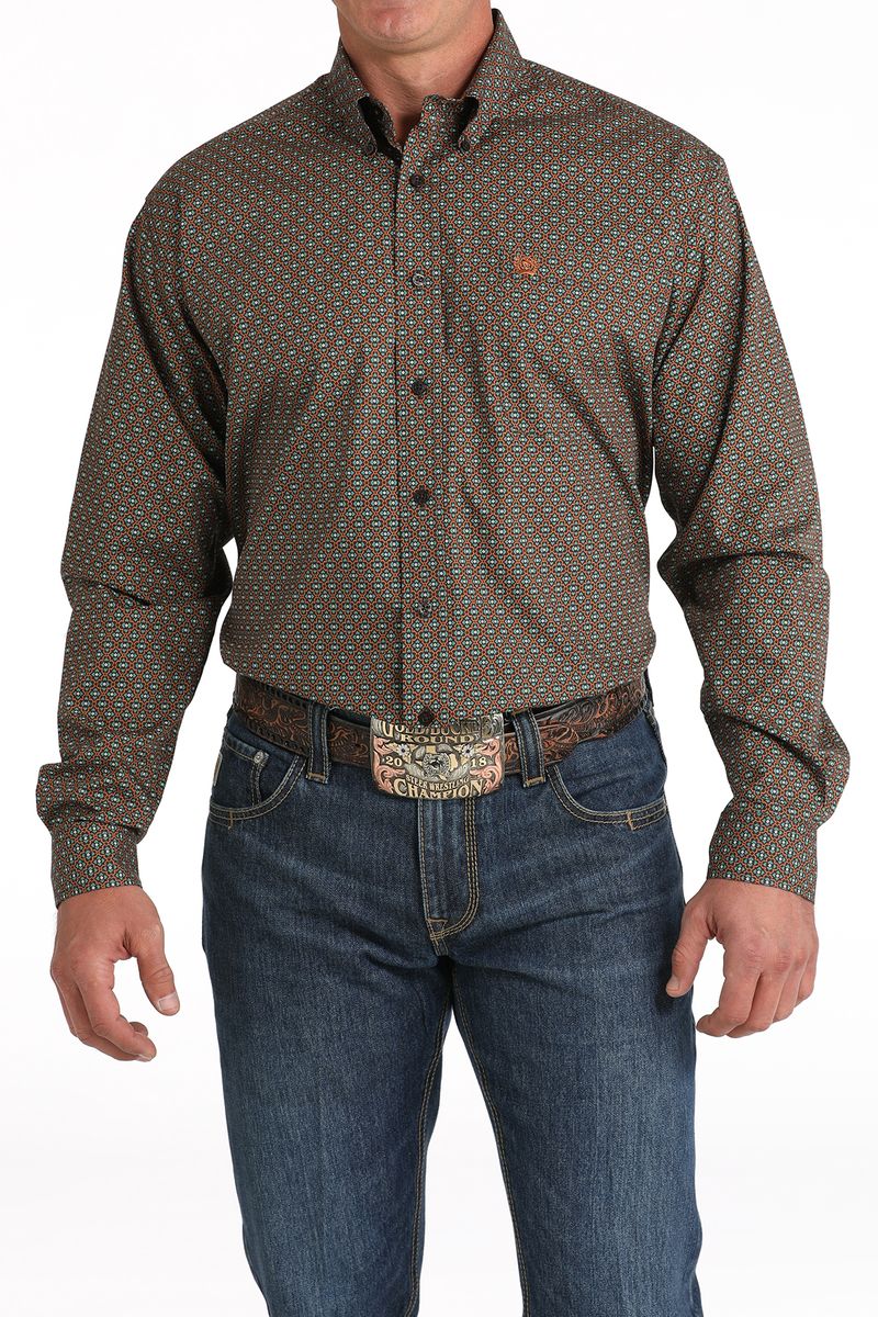 Cinch-Men-s-Plain-Weave-Long-Sleeve-Plaid---Brown