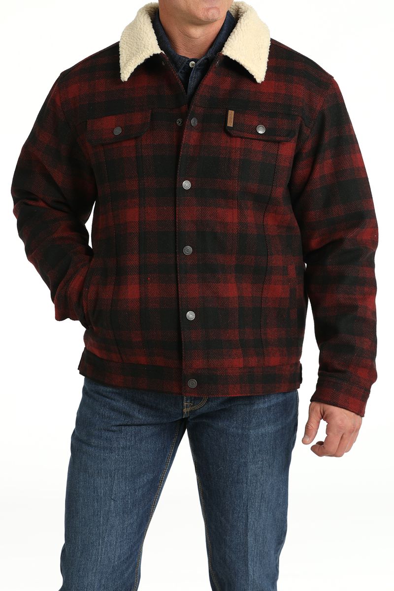 Cinch-Men-s-Wooly-Plaid-Trucker-Jacket---Red