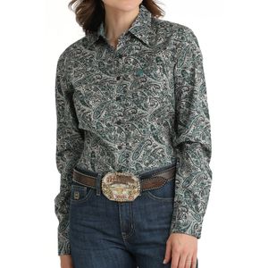 Cinch Women's Printed Plain Weave Long Sleeve - Grey