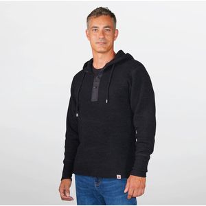 Stanfield's Heavy Weight Wool Henley with Hood - Black