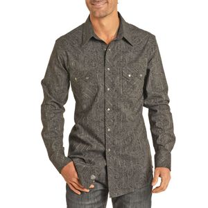 Rock & Roll Denim Men's Paisley Stripe Long Sleeve Snap Stretch Western Shirt - Black