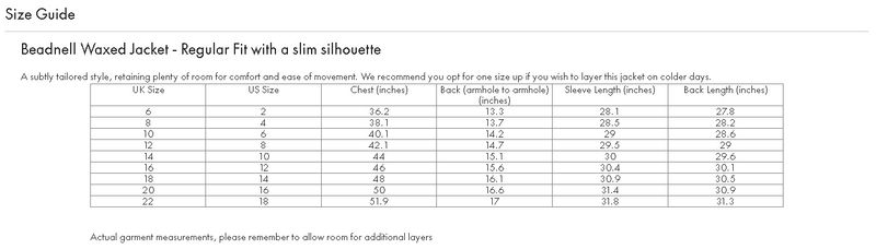 barbour-beadnell-jacket-size-chart