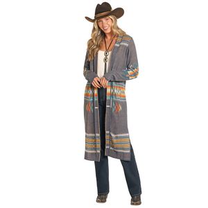 Rock & Roll  Denim Women's Aztec Duster - Charcoal