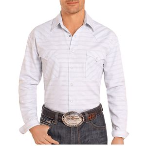 Panhandle Men's Rough Stock Digi-Dobby Long Sleeve Snap Shirt - White/Navy