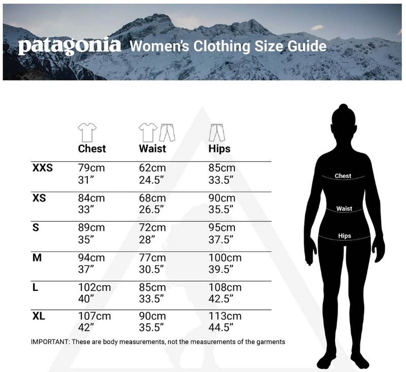 Patagonia jacket size chart hotsell