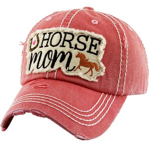 Kbethos Women's HORSE MOM Washed Vintage Ballcap - Hot Pink