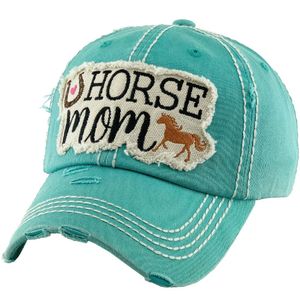 Kbethos Women's HORSE MOM Washed Vintage Ballcap - Turquoise