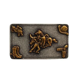 Nocona Steer Wrestling Rectangle Belt Buckle