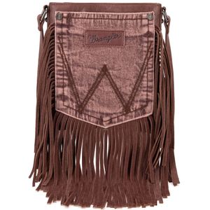 Wrangler Leather Fringe Jean Denim Pocket Crossbody - Light Coffee